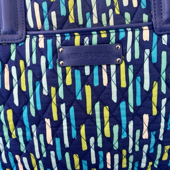 Retired Vera Bradley Rain Forest Tote Trapeze Shoulder Strap Blue L Preppy Boho - Picture 3 of 12